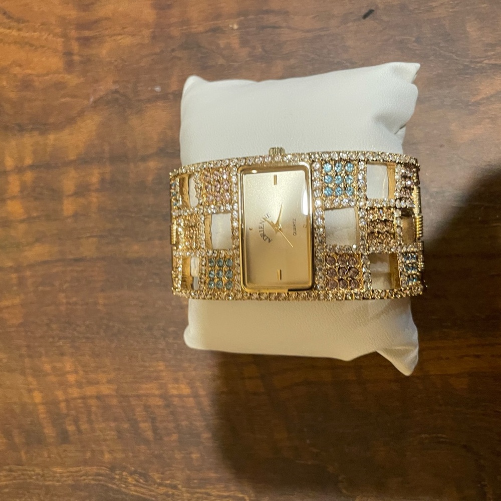 Gold-Tone Crystal Bracelet Watch - Working
